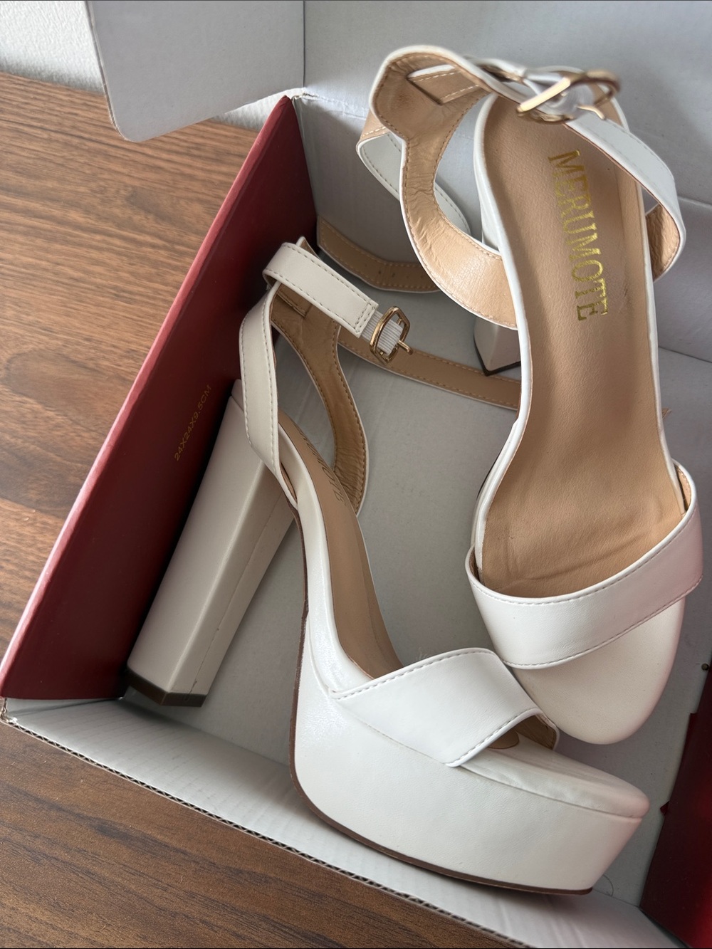 Cream Block Heel Sandal with Ankle Strap (only worn once for event)